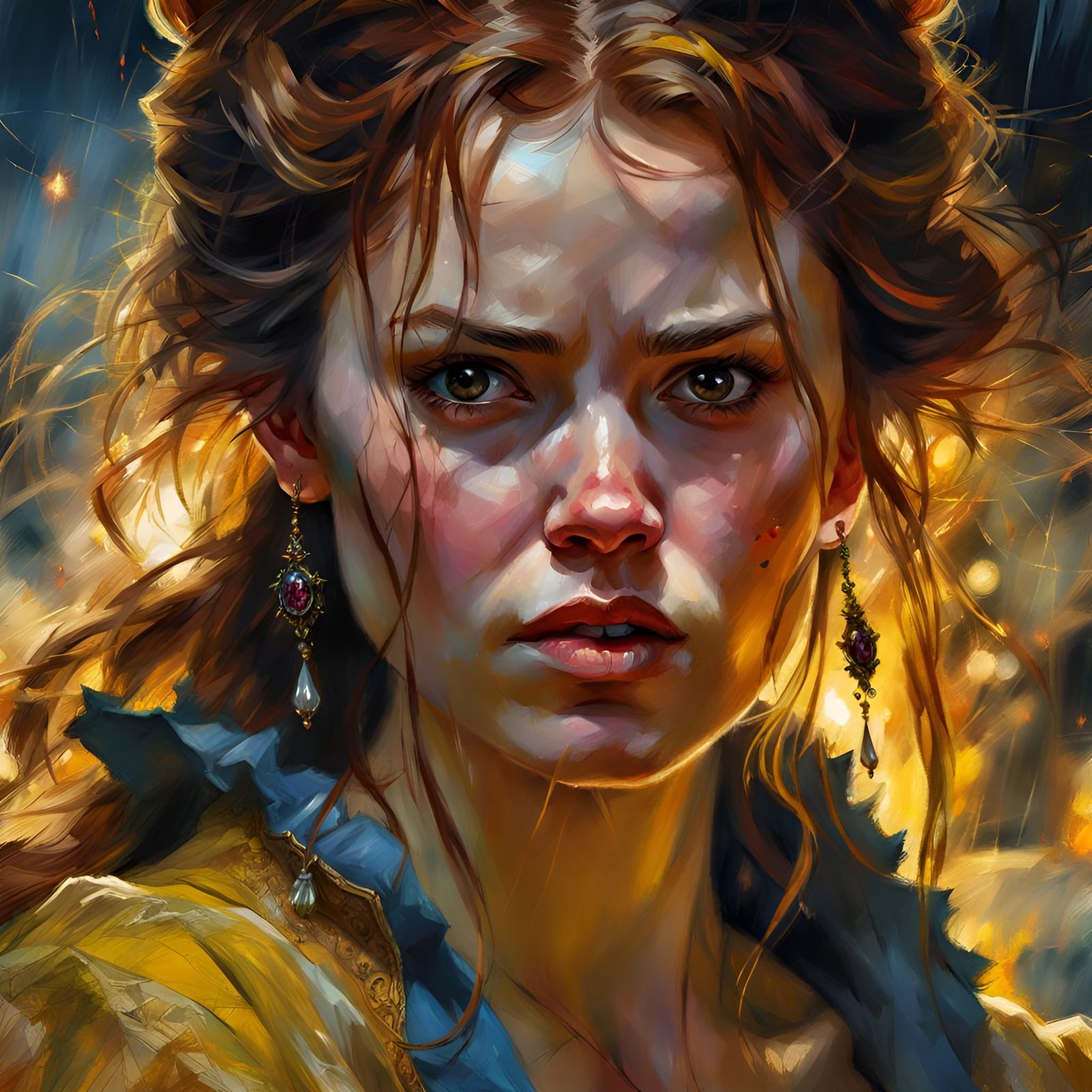 Furious Princess Belle Portrait on Stormy Night