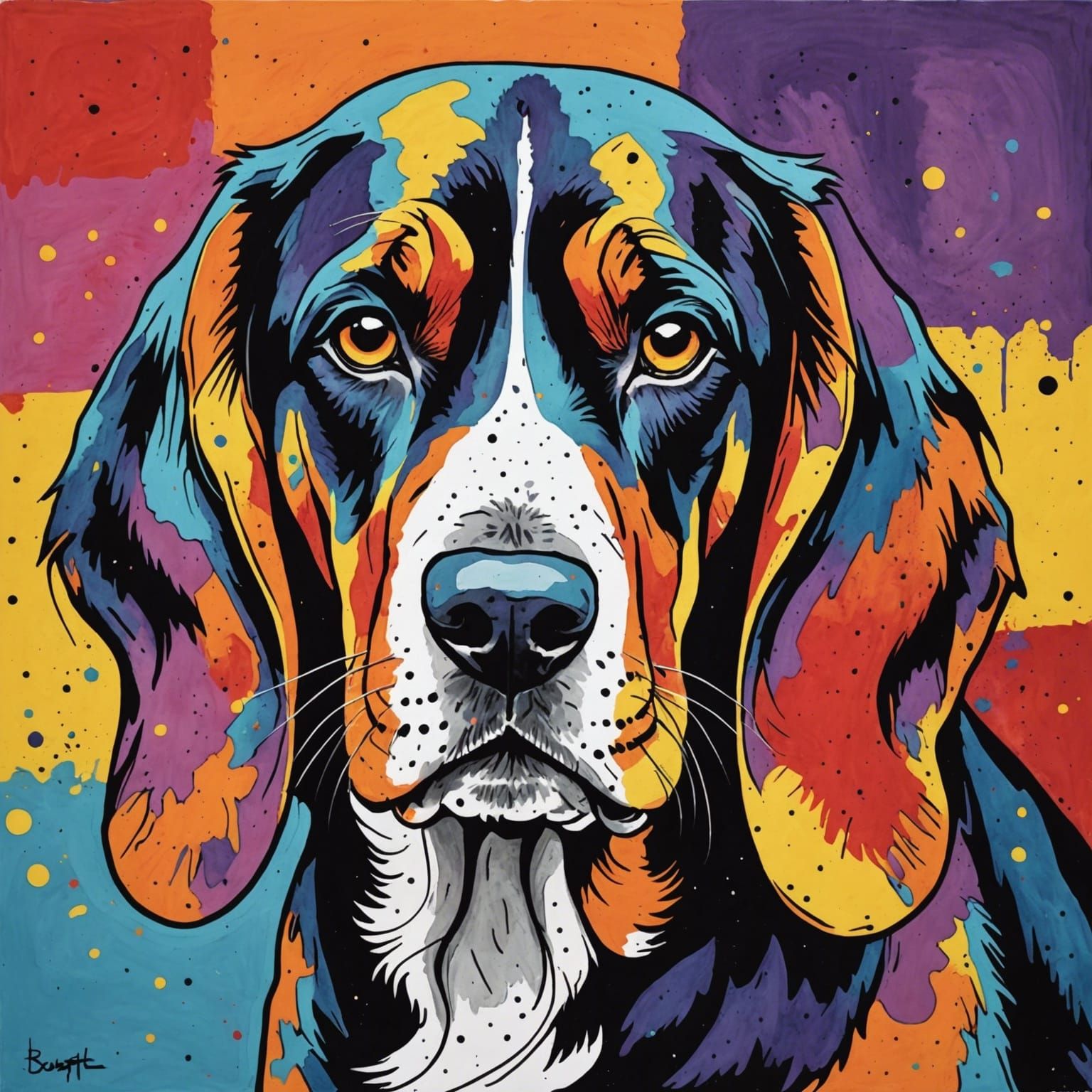 Abstract Ink Bassett Hound in Fauvist Style