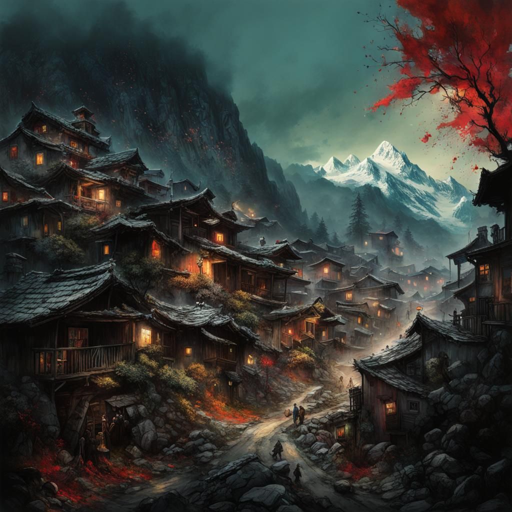 Eerie village in mountains