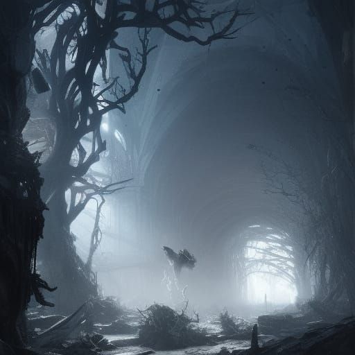 White Wolf in Valley of Bones: Detailed Concept Art