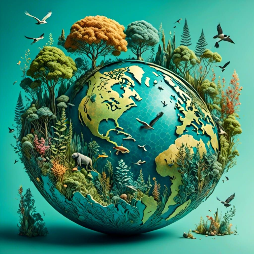 Earth Biodiversity Globe in Art Nouveau Style