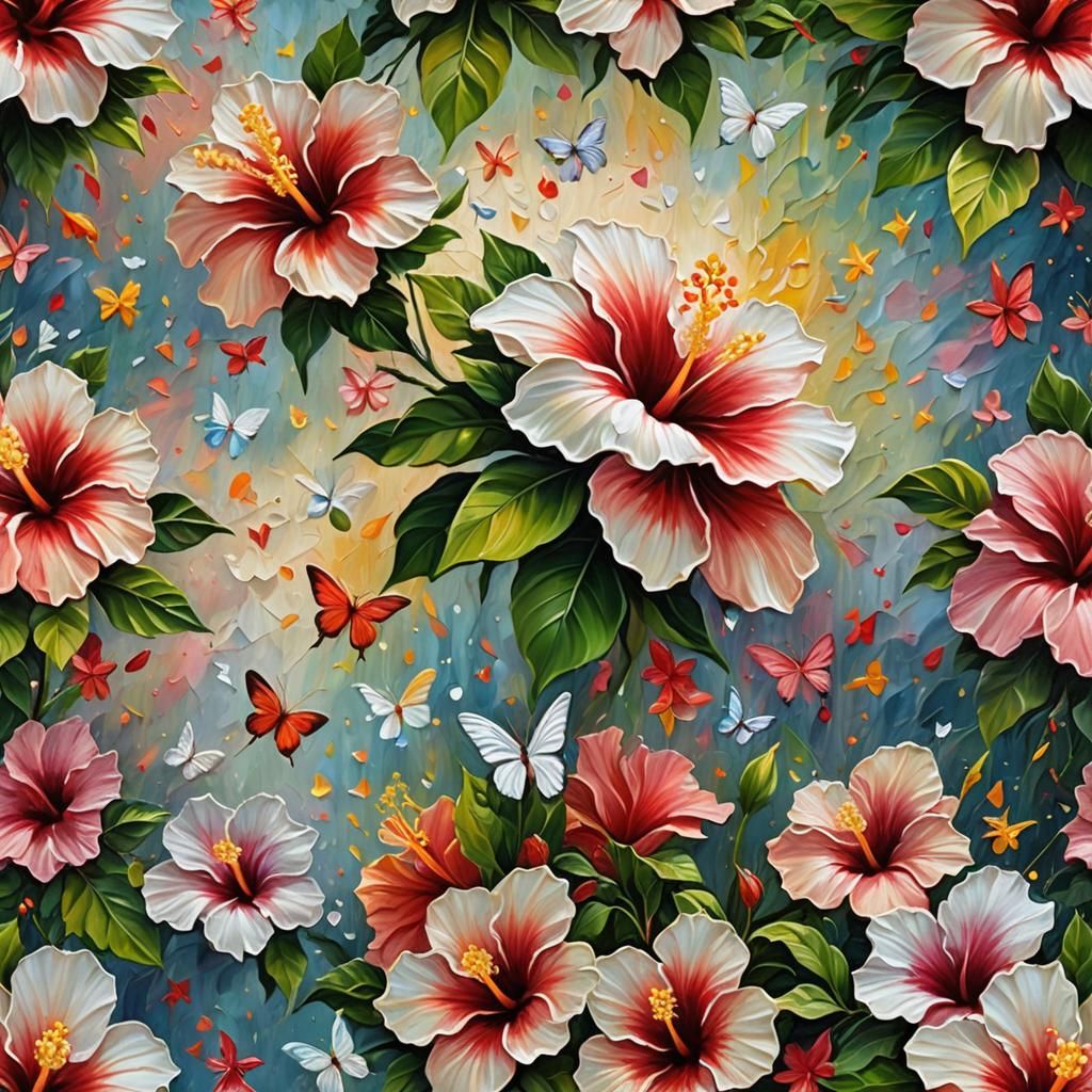 Giant Hibiscus Flower Impasto Painting