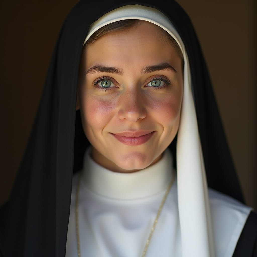 Smiling Nun Portrait in Soft Natural Light
