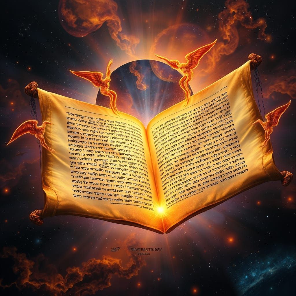 Cosmic Torah Scroll Unfurling Across Nebula