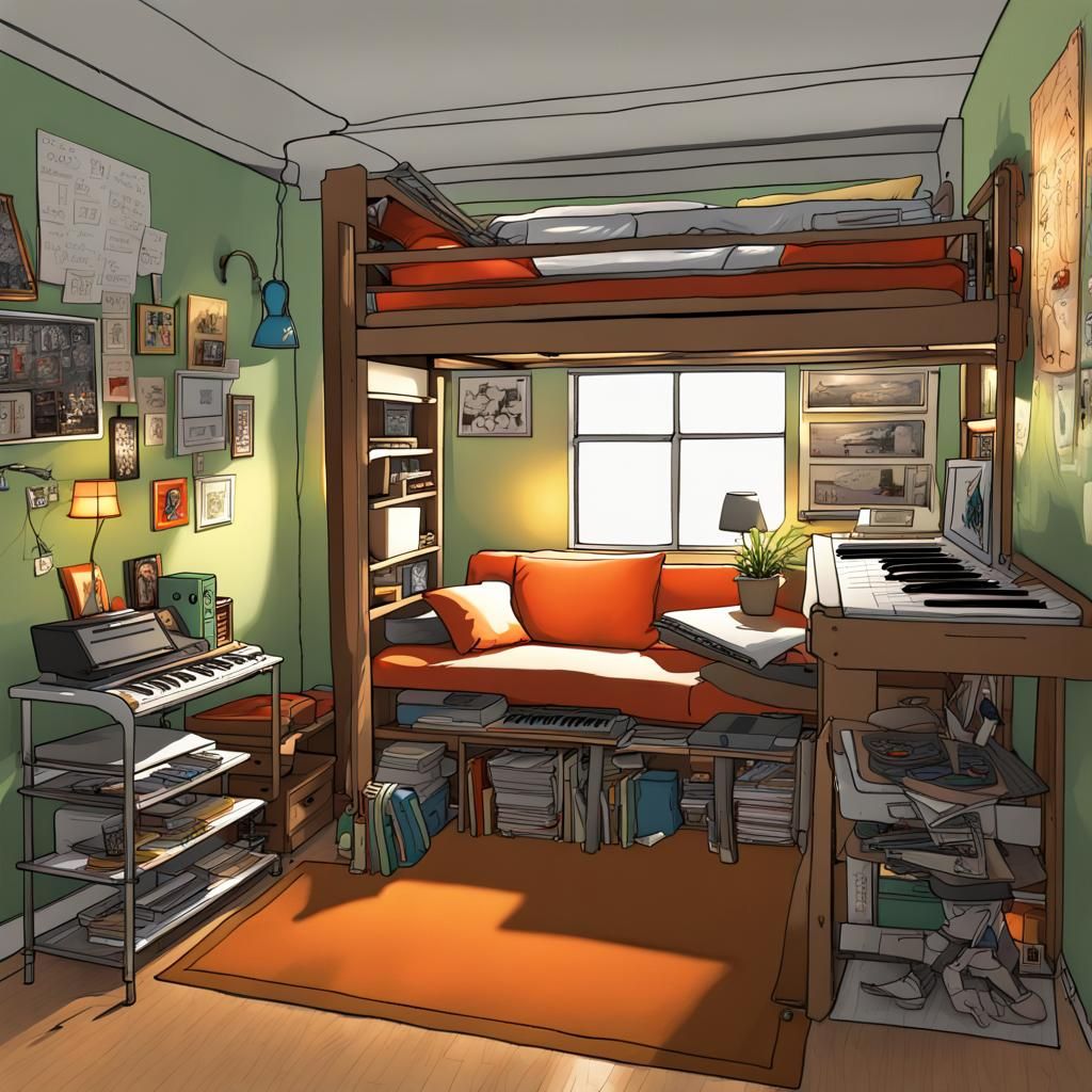 Compact College Dorm Room Design in Detailed Matte Painting