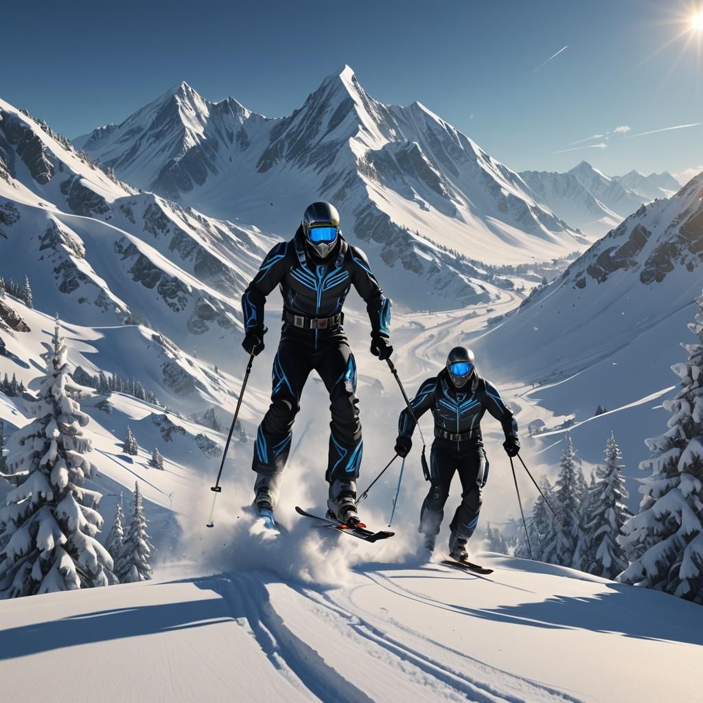 Chief Skis Downhill in Sci-Fi 3D Rendering
