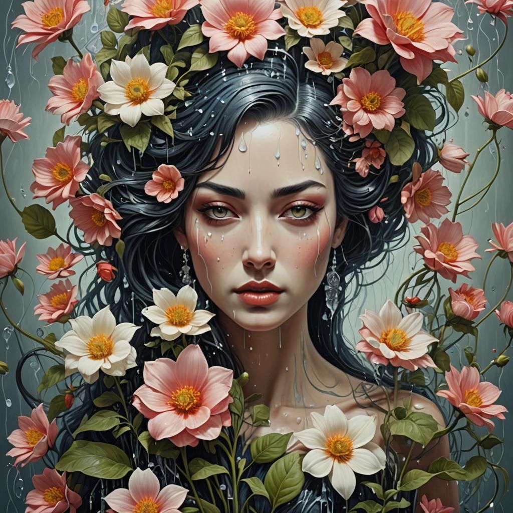 Surreal Flower Shower Scene with Detailed Rendering