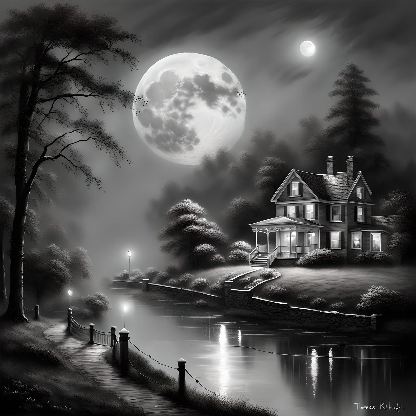 Monochrome Moonlit Reflections in Luminist Style