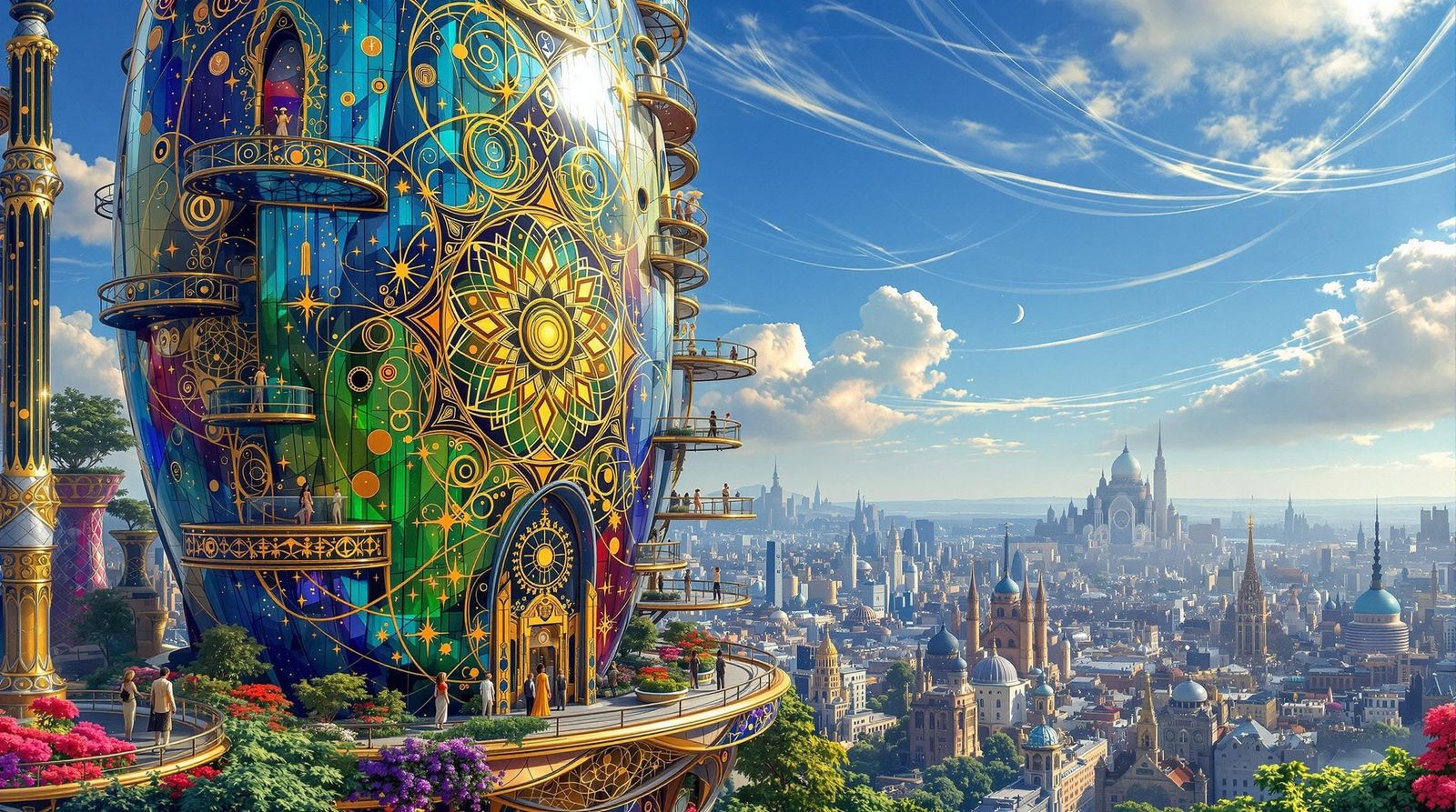 Ethereal Cityscape in Gustav Klimt's Cosmic Style