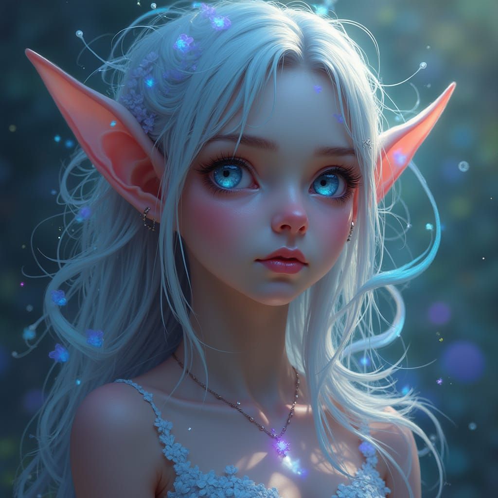 Opalescent Elf Digital Painting with Almond Eyes