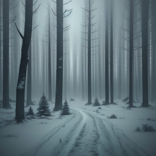 Winter Landscape in a Cinematic Snowstorm