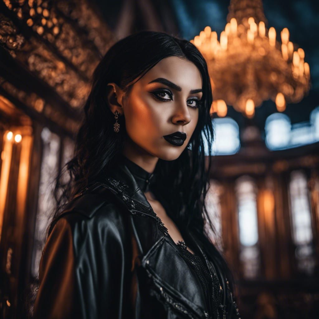 Goth Woman Selfie with Dark Werewolf Background