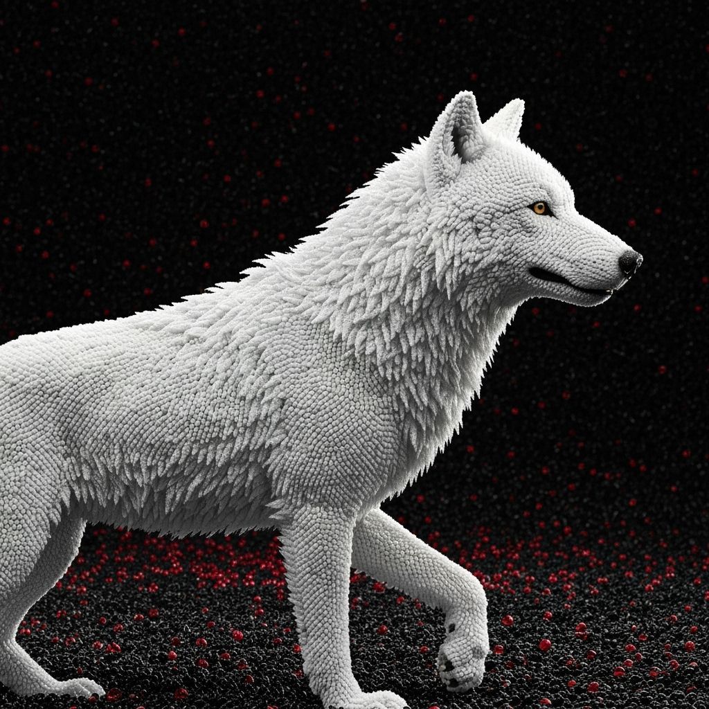 White Beaded Dire Wolf Profile in 2.5D Render
