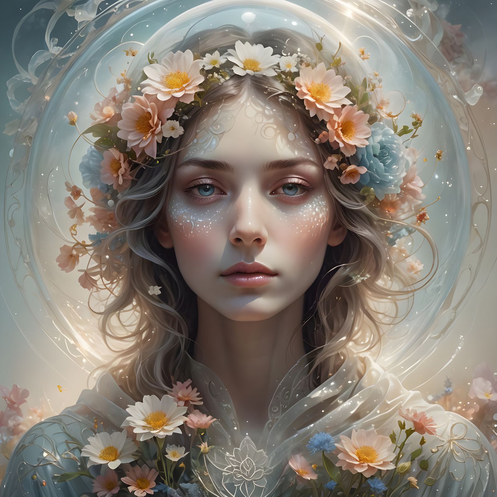 Surreal Portrait: Protecting Peace in Ethereal Orb