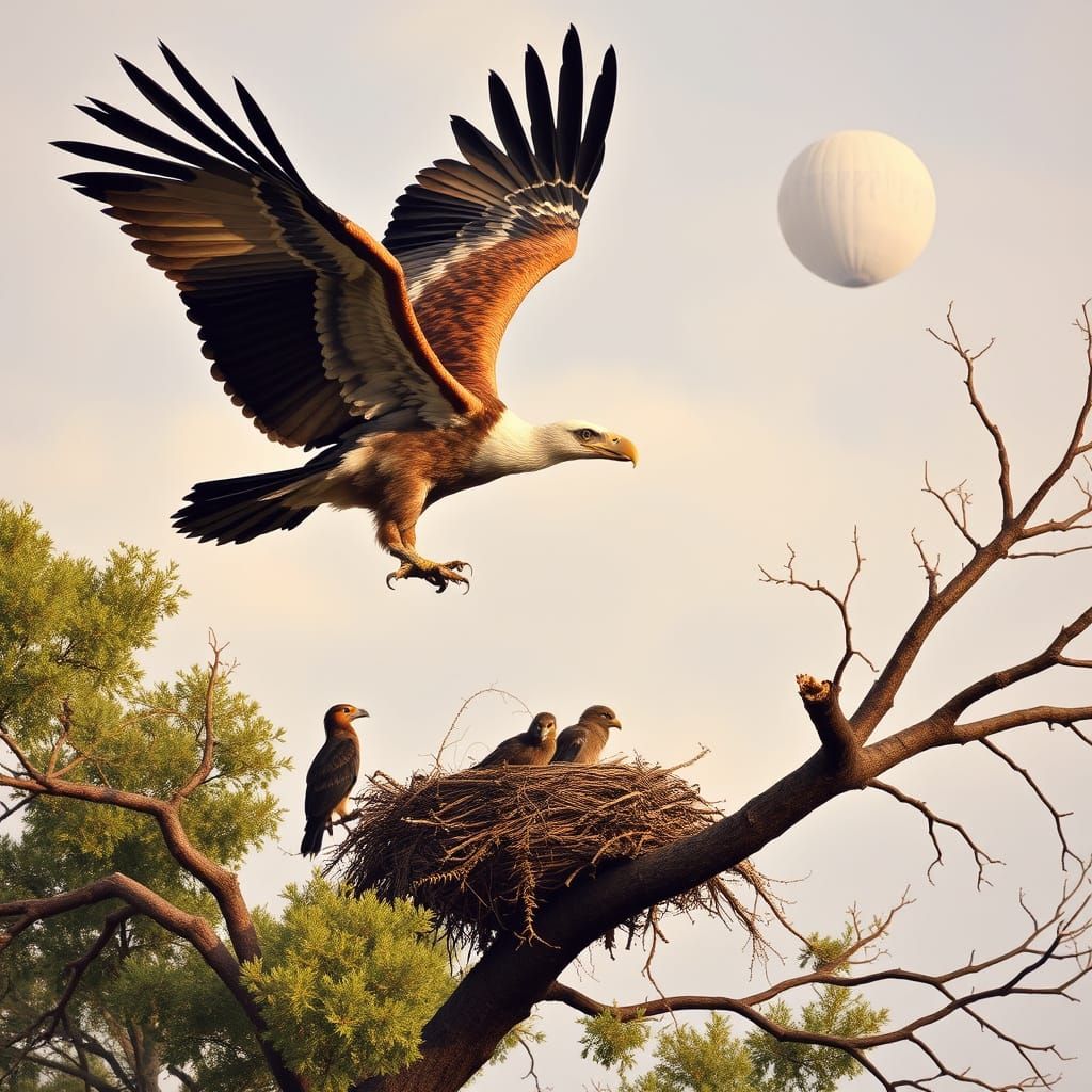 Condor Soaring Over Colorful Hot Air Balloon