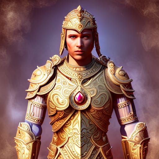 Warrior in Detailed Ceramic Armor: Fantasy Art