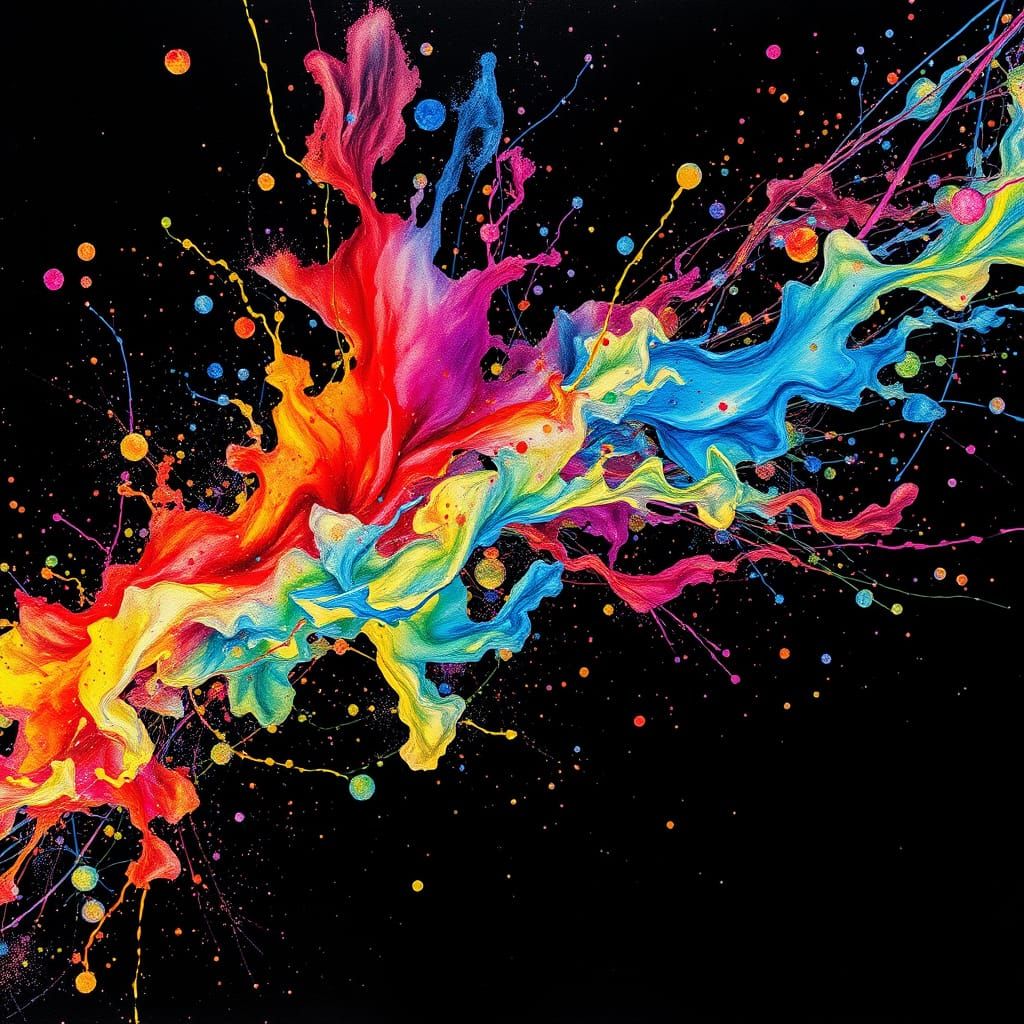 Vibrant Music-Inspired Watercolor Artwork with Iridescent Te...