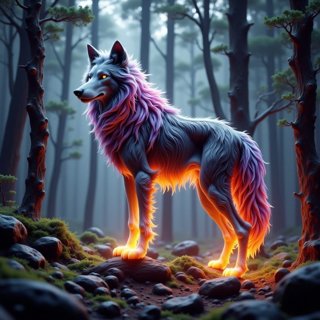 Ethereal Magic in Ancient Forest: Majestic Cursed King Wolf