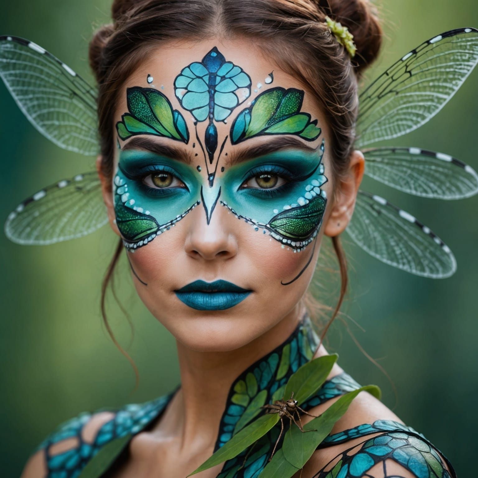 Woman with Dragonfly Face Paint Portrait