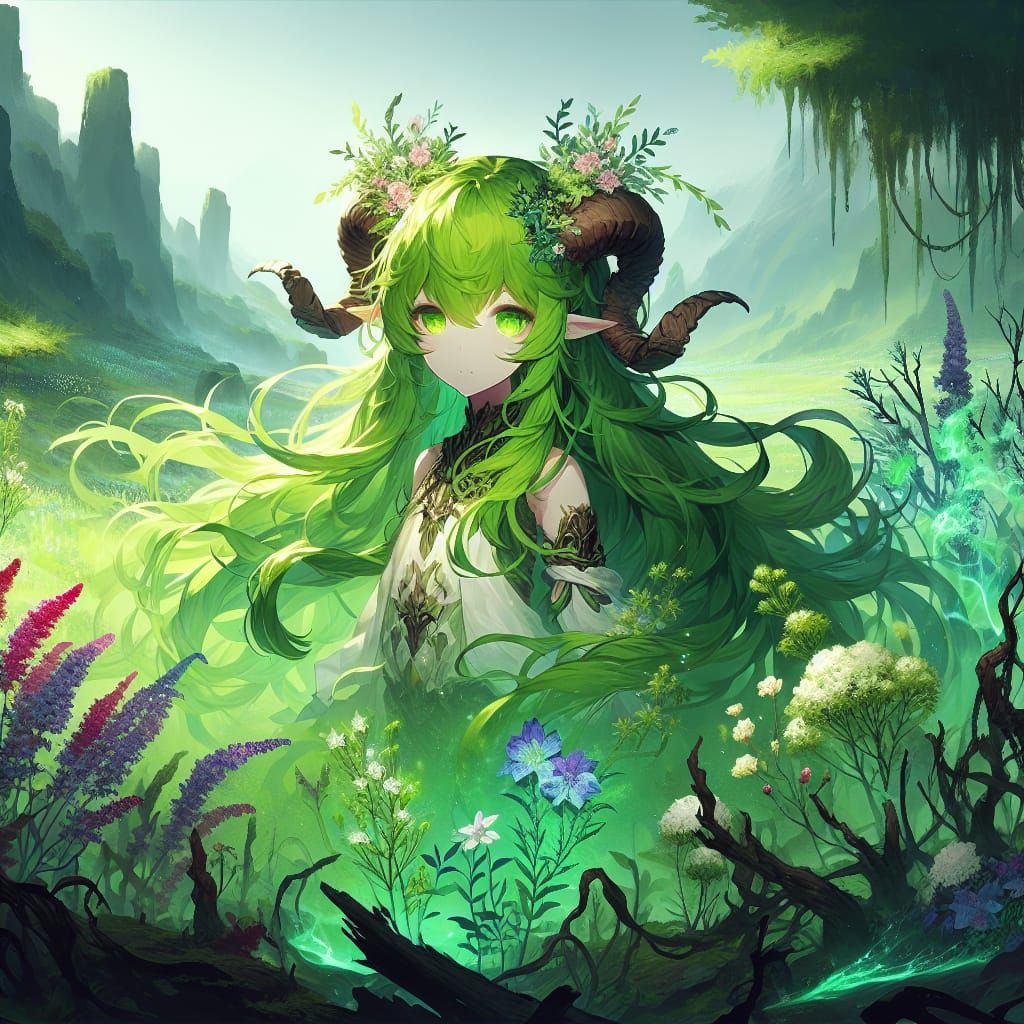 Anime Satyr Girl Bringing Life to Barren Field