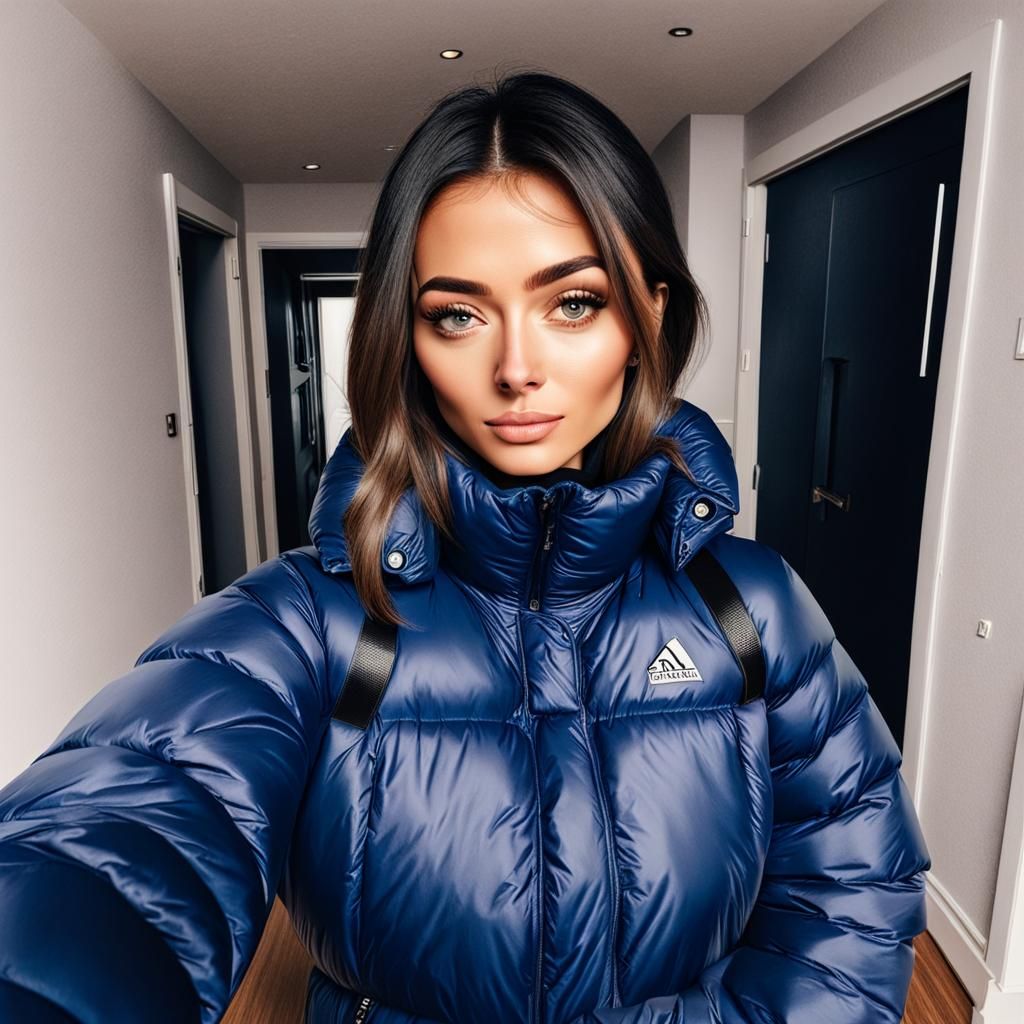 Girl in Dark Blue Puffer Jacket Selfie