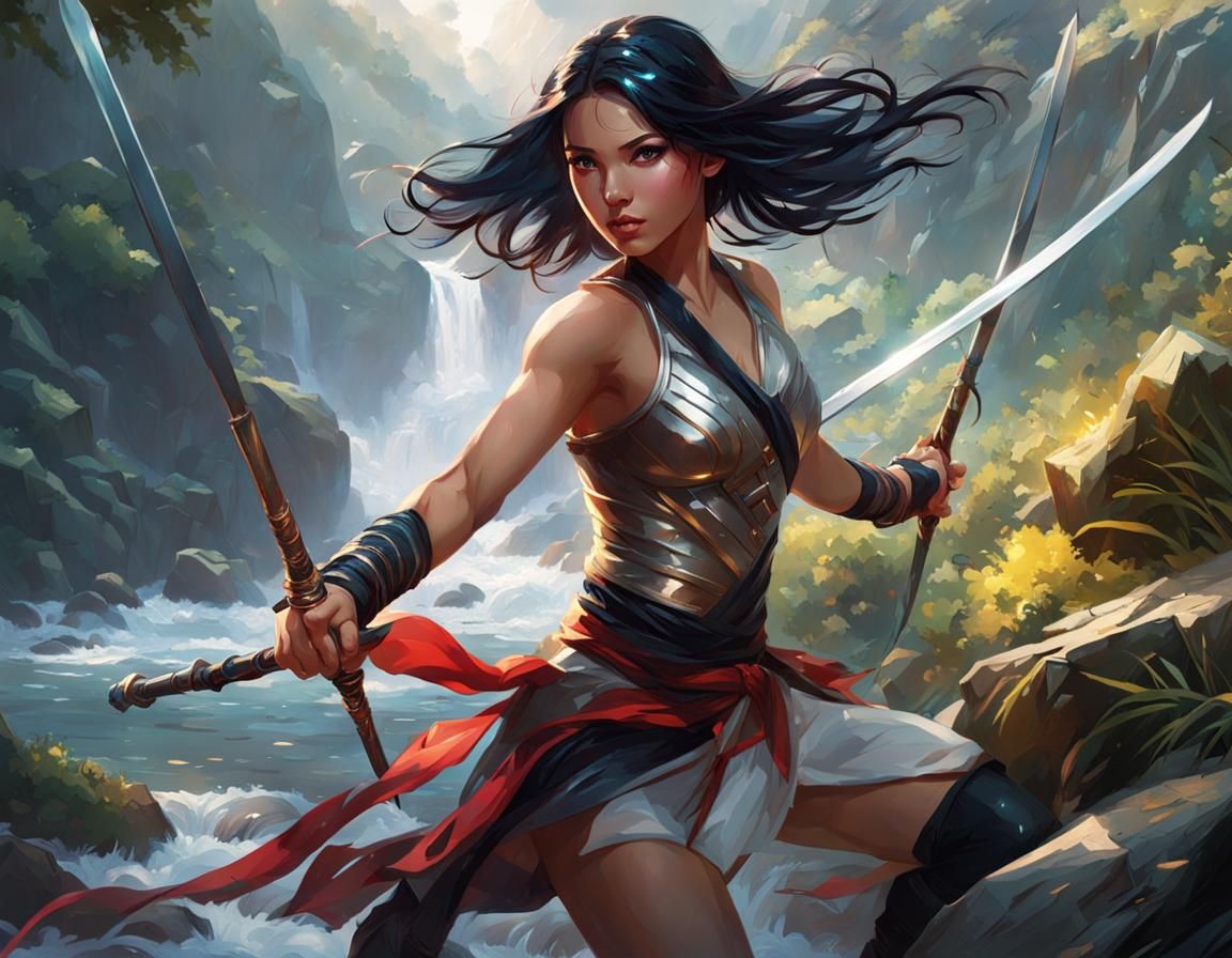 Girl with Swords in Enchanting Forest Splash Art