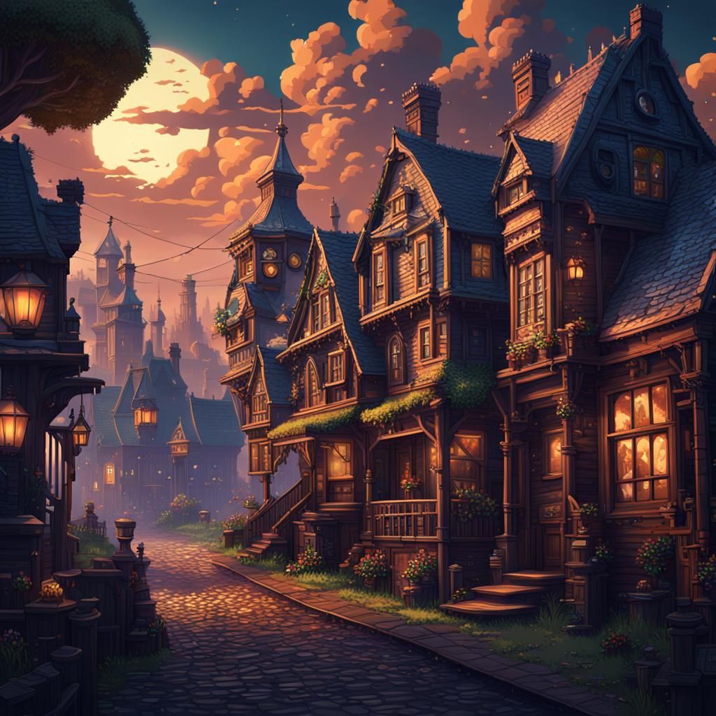 Victorian Village Pixel Art Design