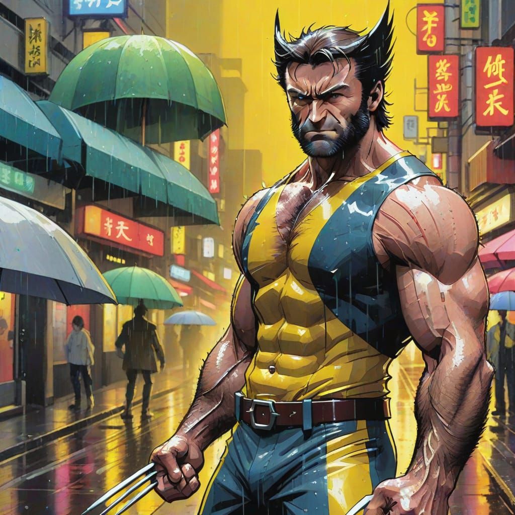 Wolverine in Tokyo Street, Akira Toriyama Style