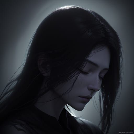 Hauntingly Beautiful Shadow Girl in Deep Purple and Black