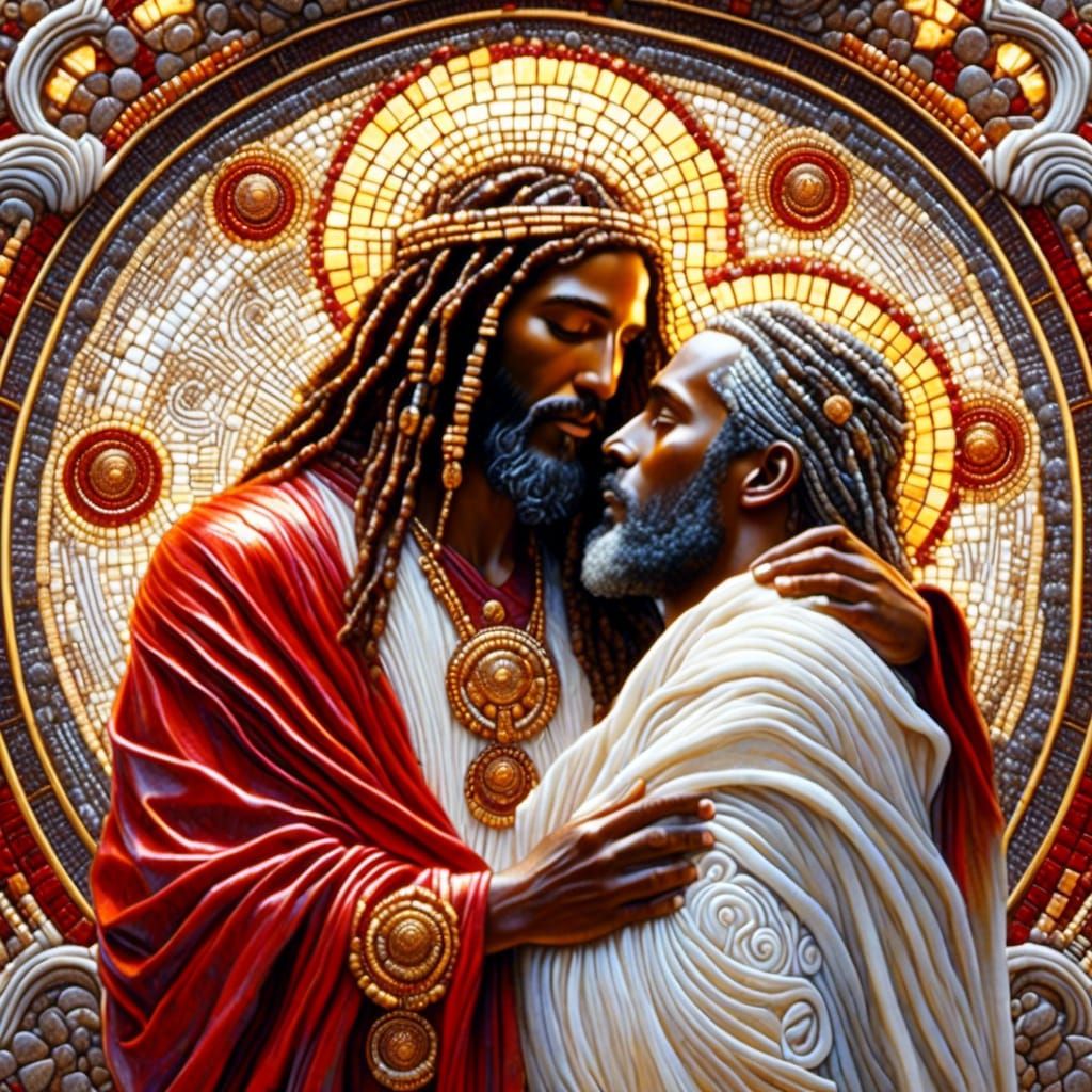 Jesus Comforting Man in Mosaic Style