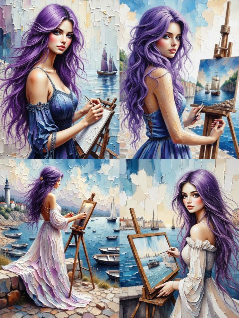 Artist Paints Seascape on Quayside in Watercolor Style