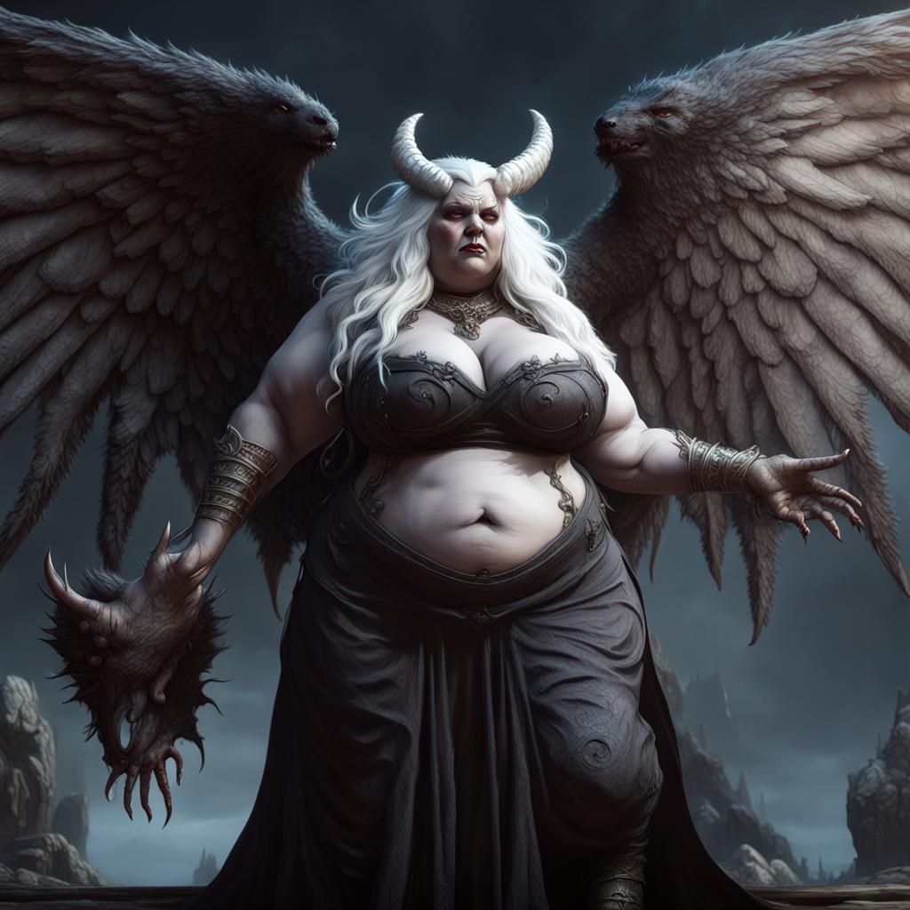 Morbidly Obese Werewolf Goddess in Dark Fantasy Art