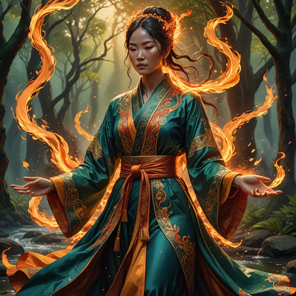 Mystical Asian Goddess Commands Elements in Vibrant Digital ...
