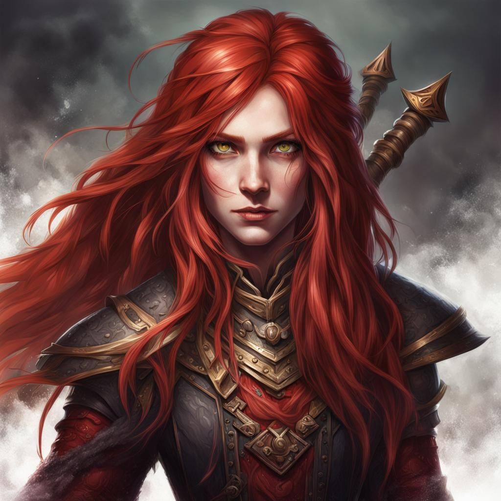 Half-Orc Female Wizard Portrait with Red Hair