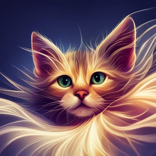 Golden Kitten with Glowing Petals: Photorealistic Concept Ar...