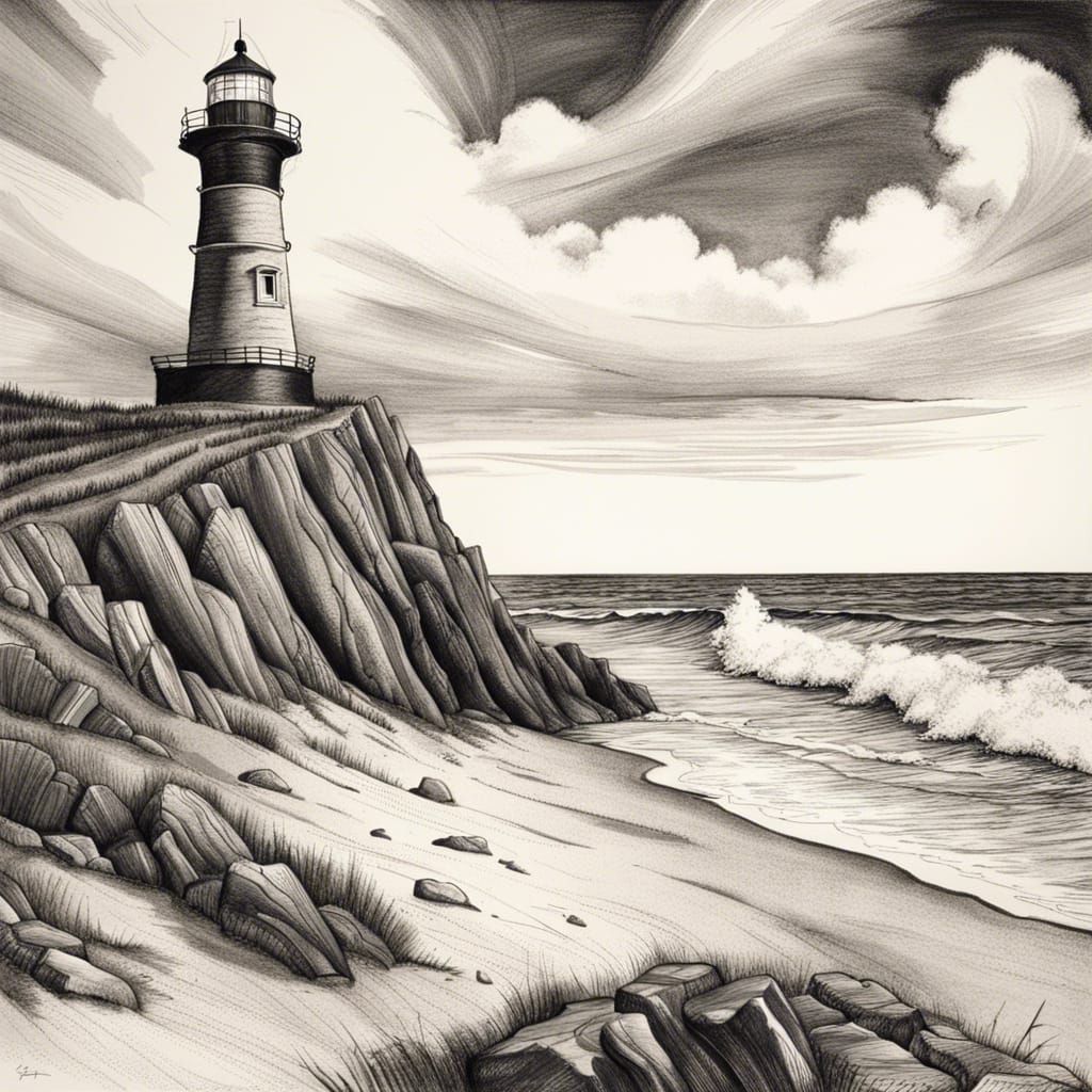 Lighthouse Charcoal Drawing