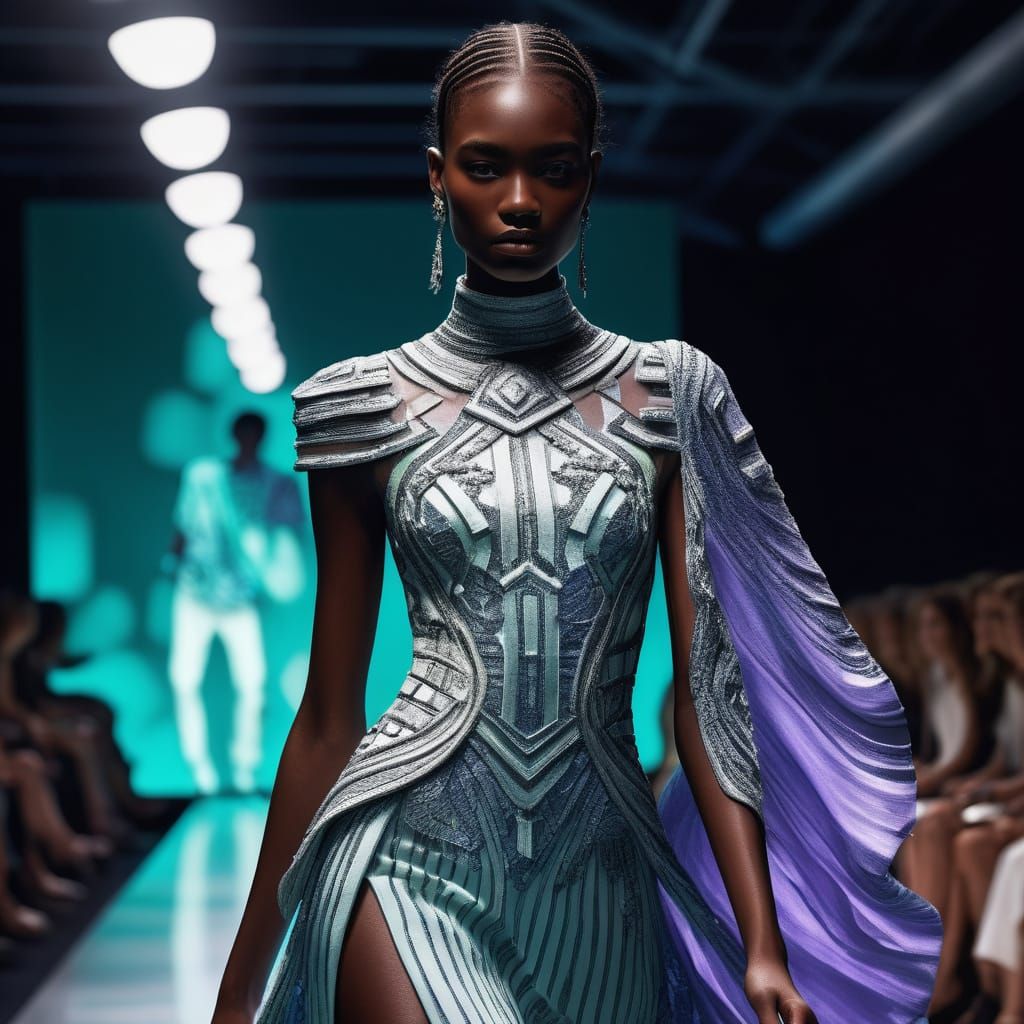 Runway Goddess in Ancient Futuristic Fashion