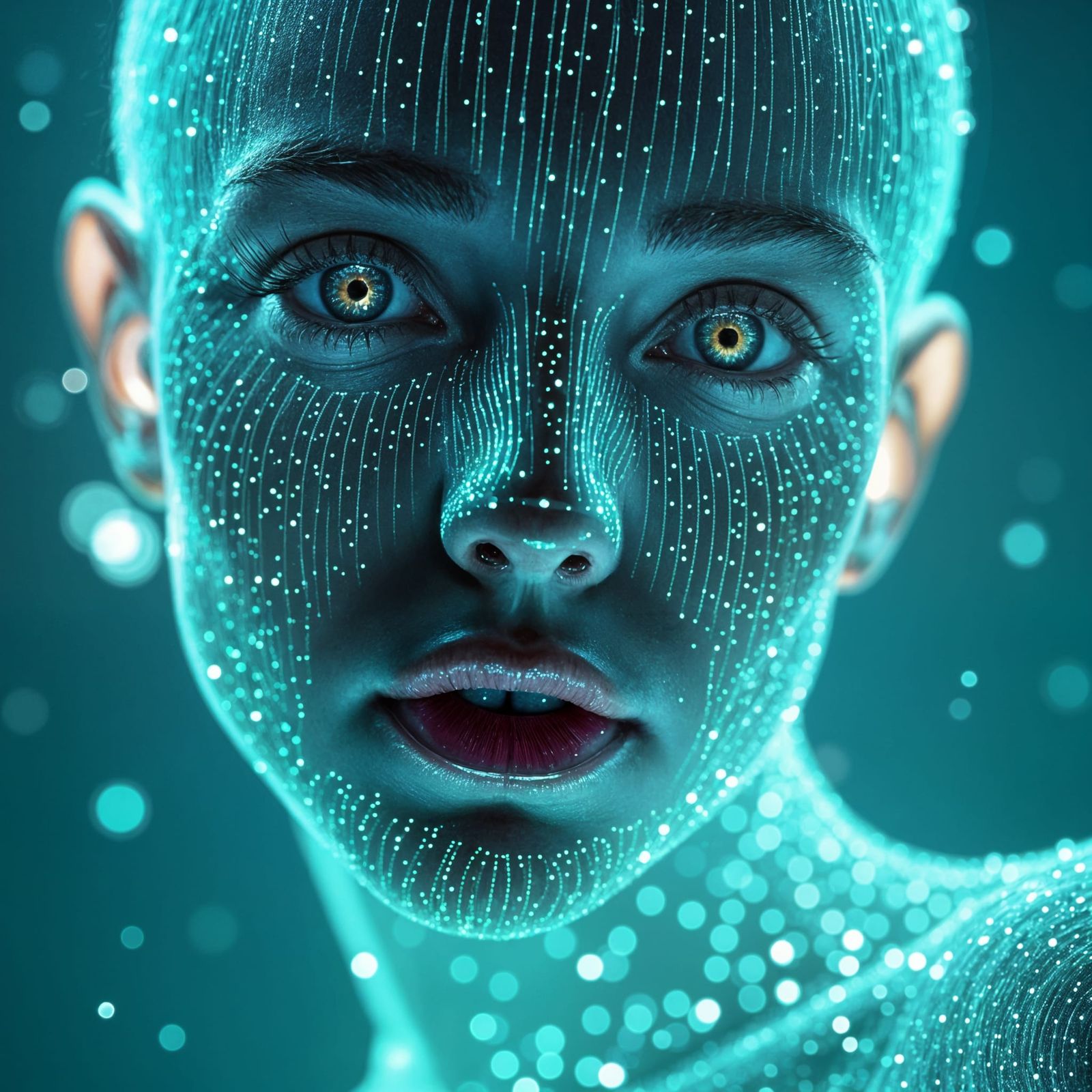 Holographic Nova with Glowing Eyes in Digital Art