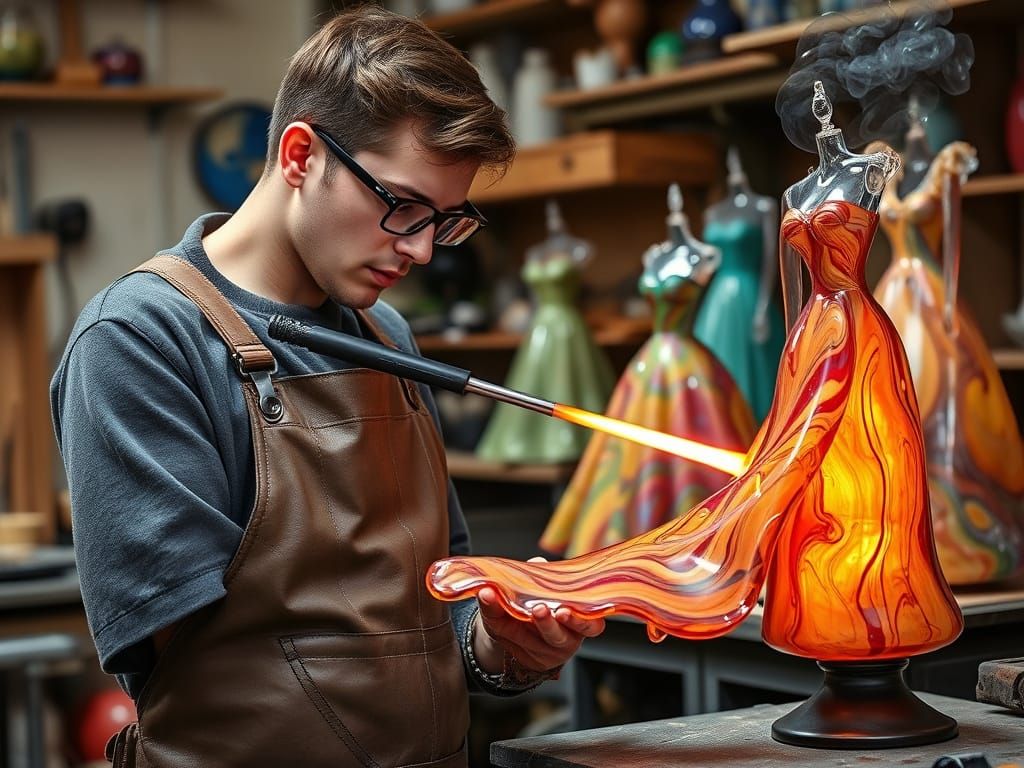Master Glass Blower Sculpts Miniature Gowns in Vibrant Studi...