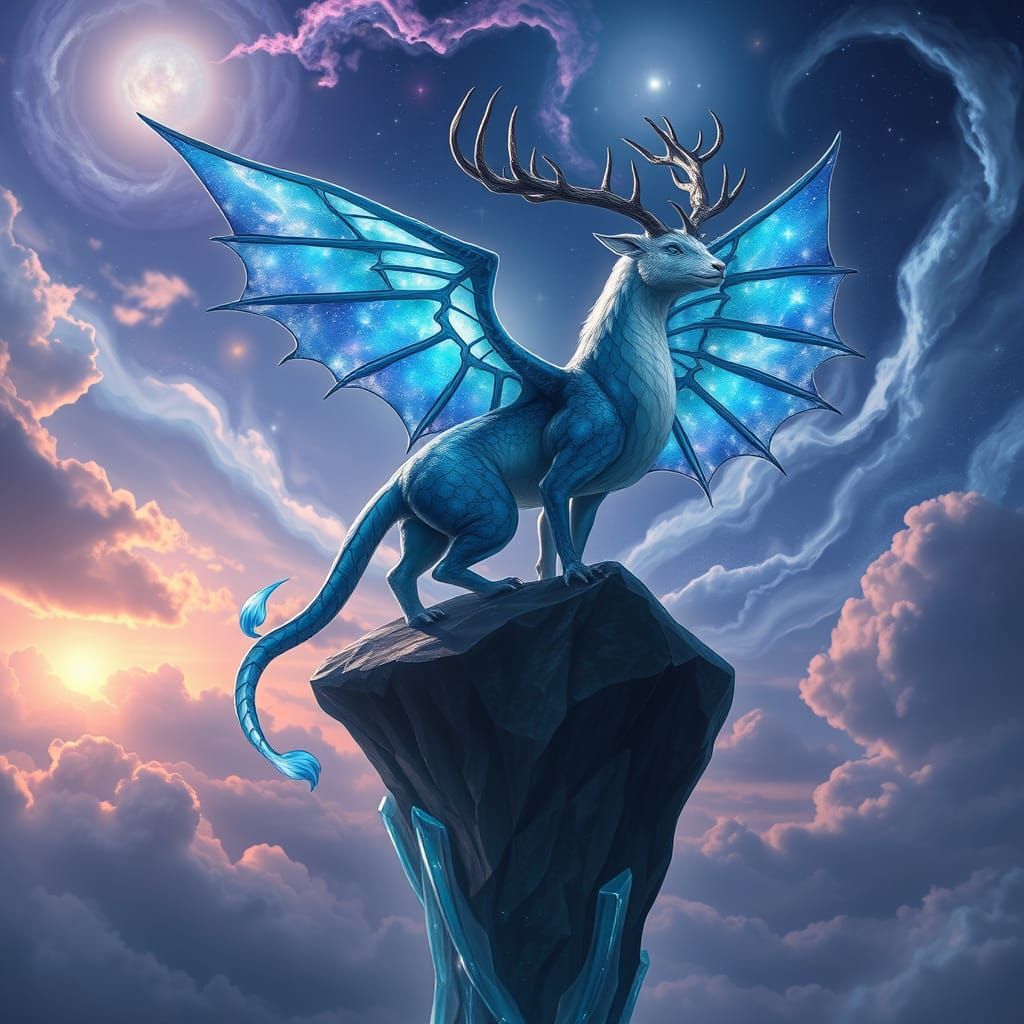 Mythical Creature on Crystal Cliff in Fantasy Realism