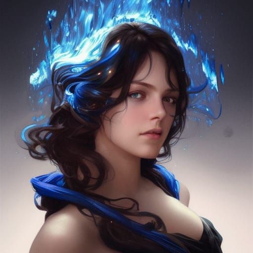 Beautiful Woman with Dark Hair and Blue Eyes