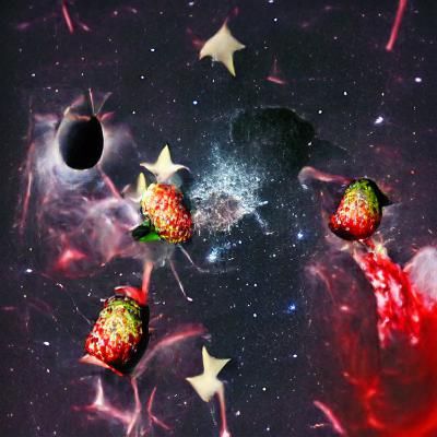 Strawberry Grenade Exploding in Dark Outer Space