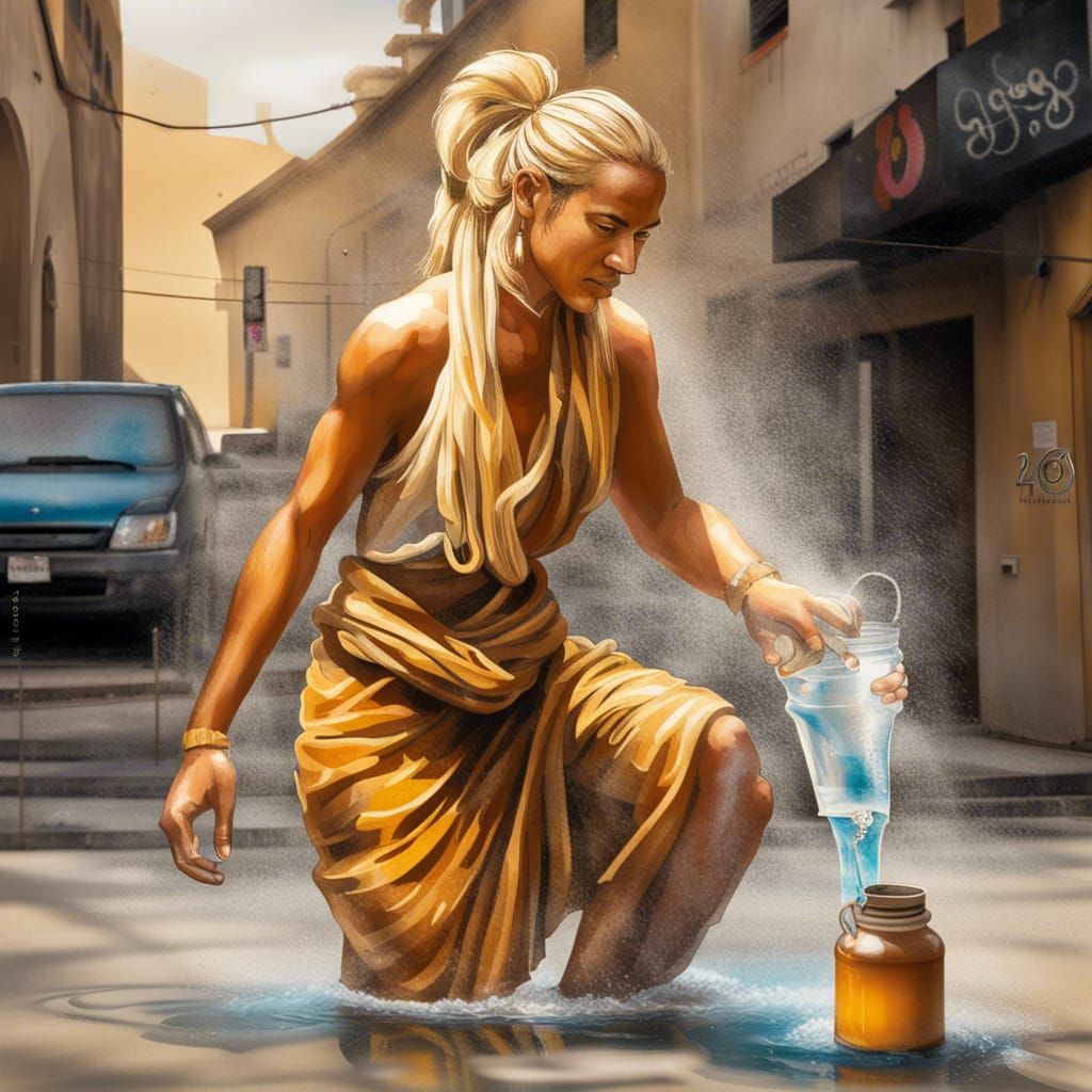 Graceful Water Bearer as Graffiti Art