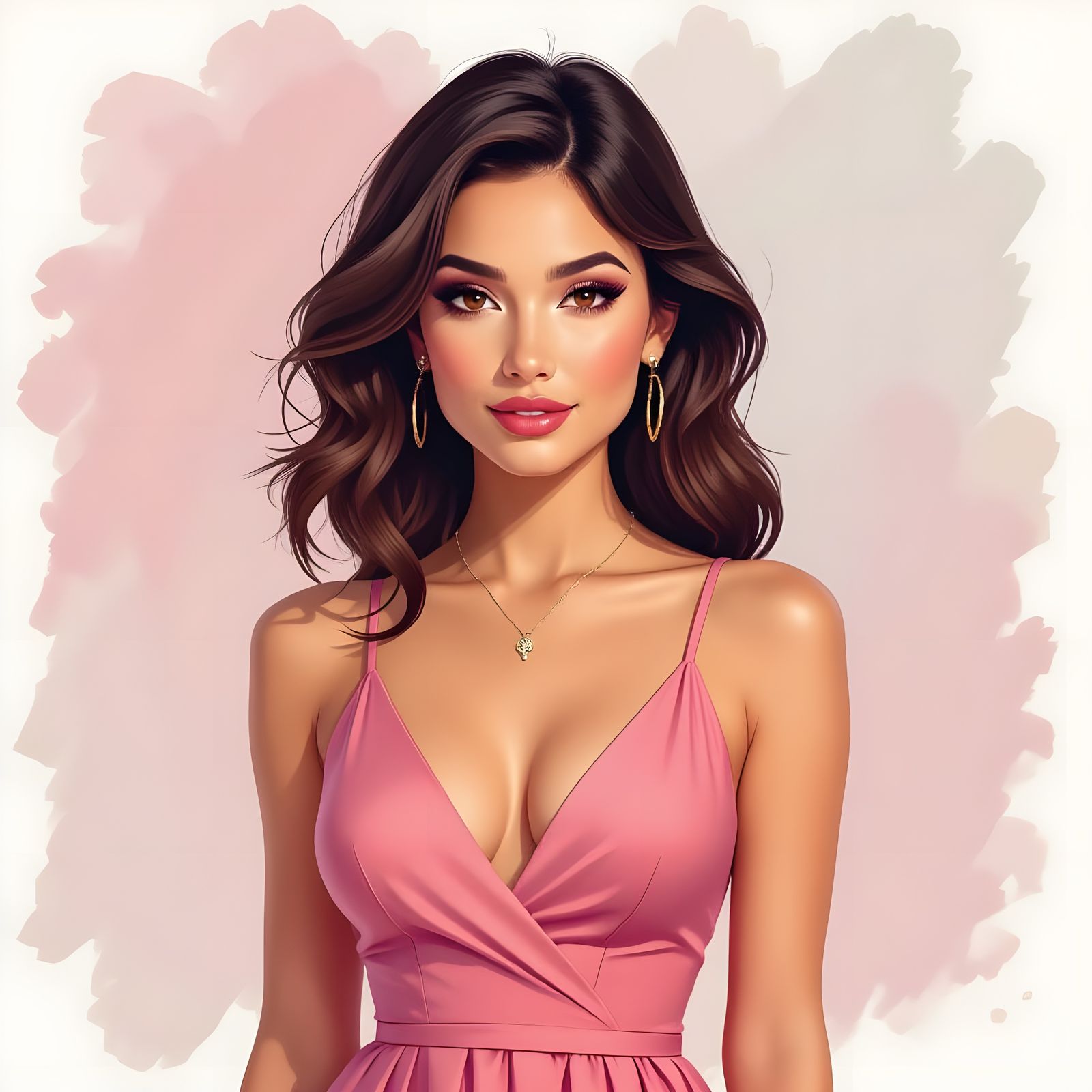 Beautiful Woman in Pink Dress Portrait
