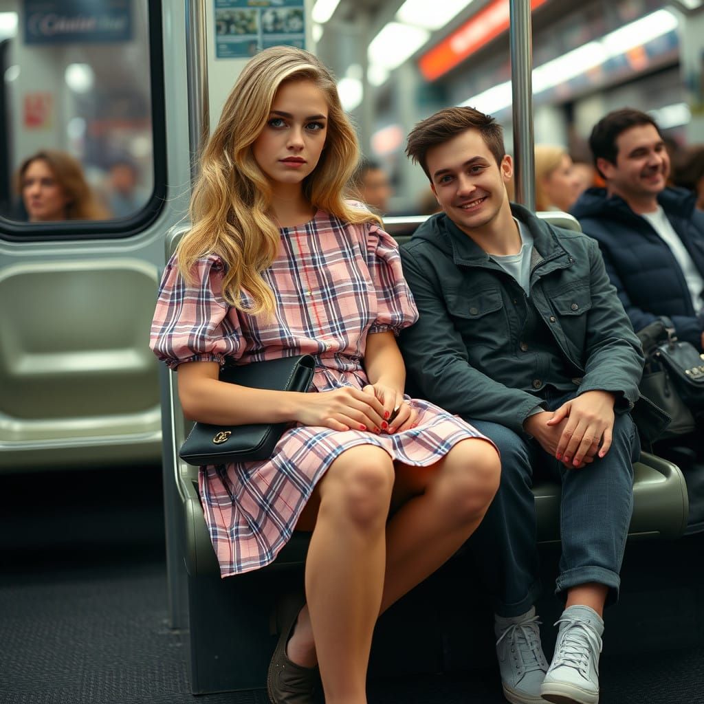 Young Man Embarrassed in Babydoll Dress, Surrounded by Bustl...