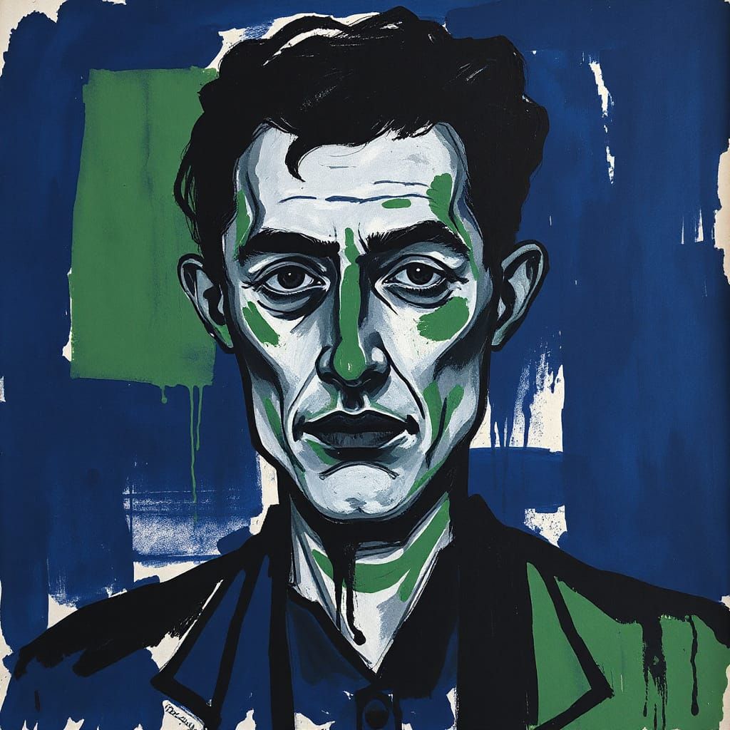 Expressive Portrait in Ink and Gouache