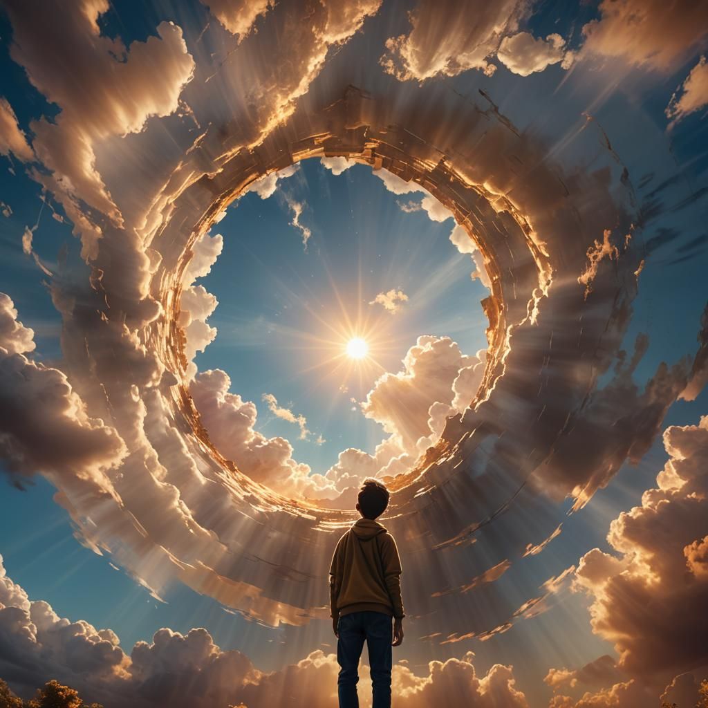 Person Looks Into Glowing Hole in Sky