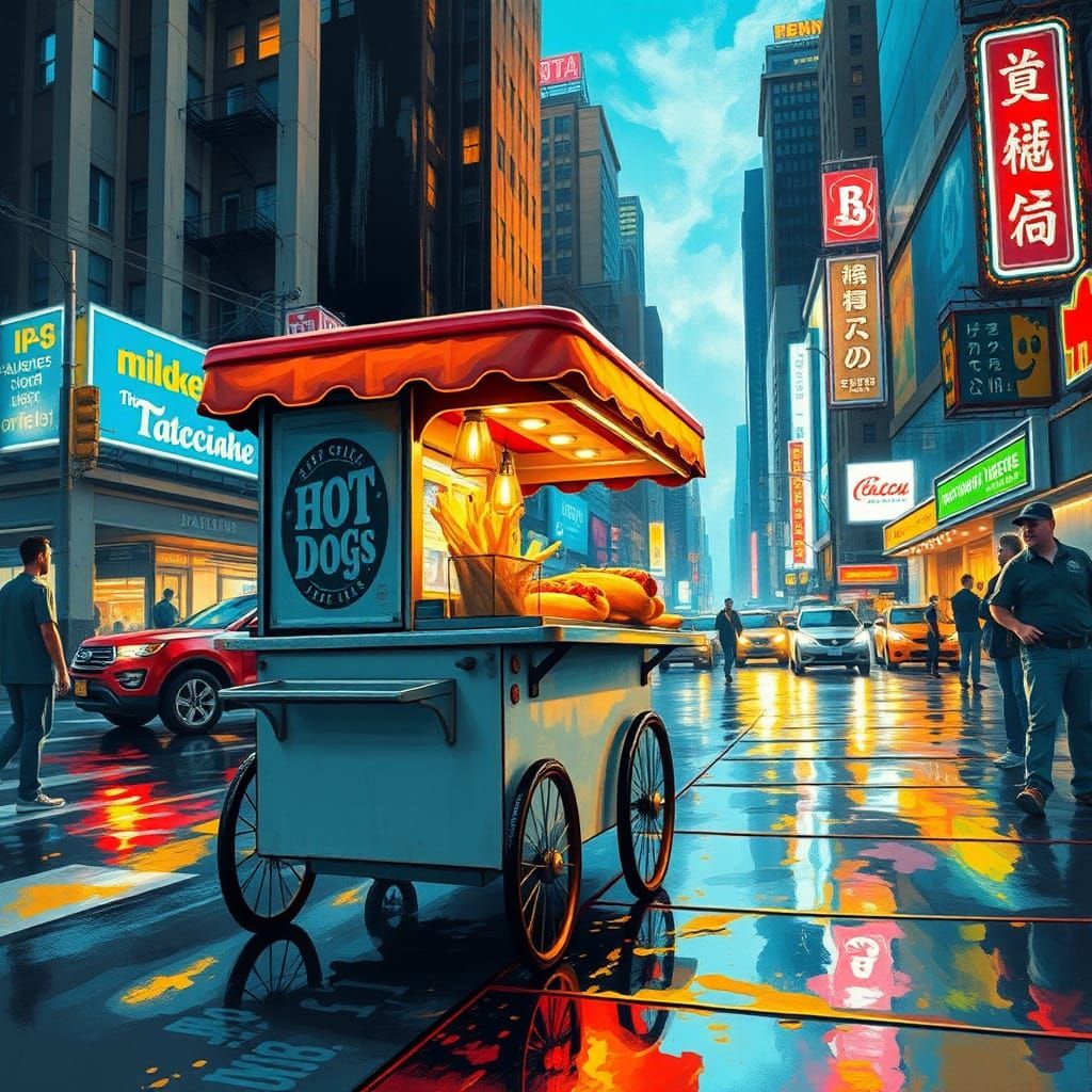 Dynamic City Hot Dog Cart in Pop Art Style