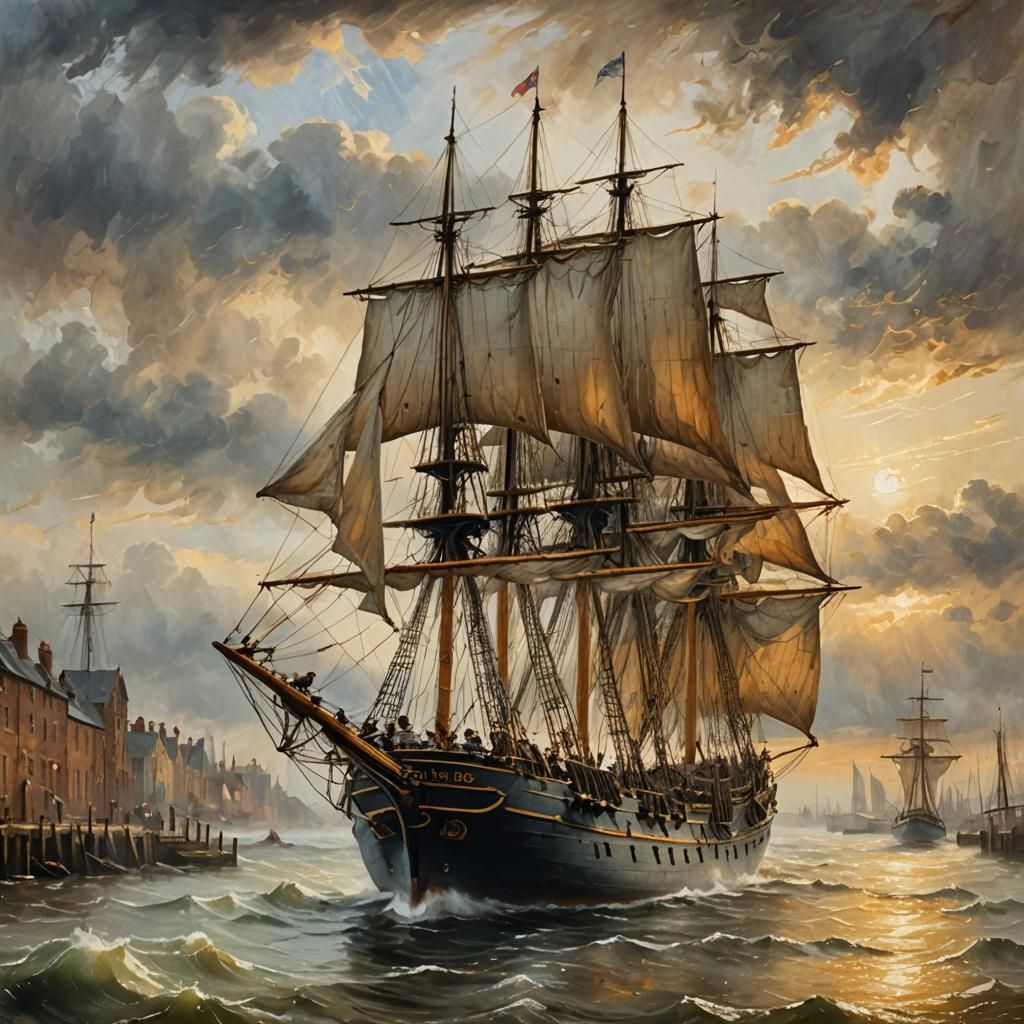 19th Century Prison Ship in Impressionist Style