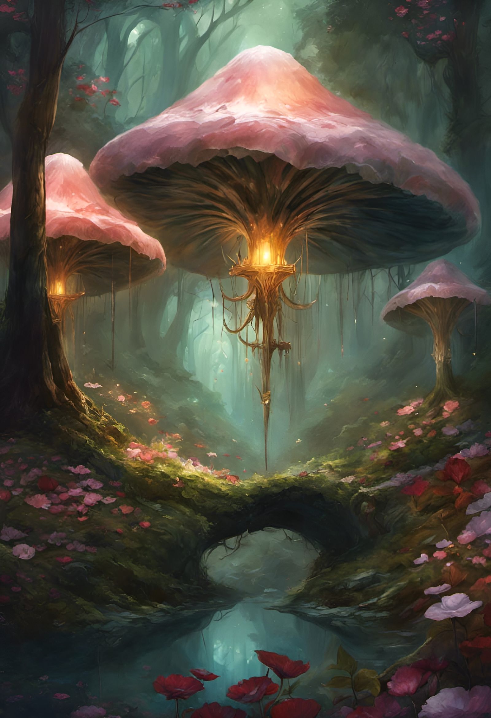 Enchanted Mushroom Forest Death Swamp: Surreal Colorful Art